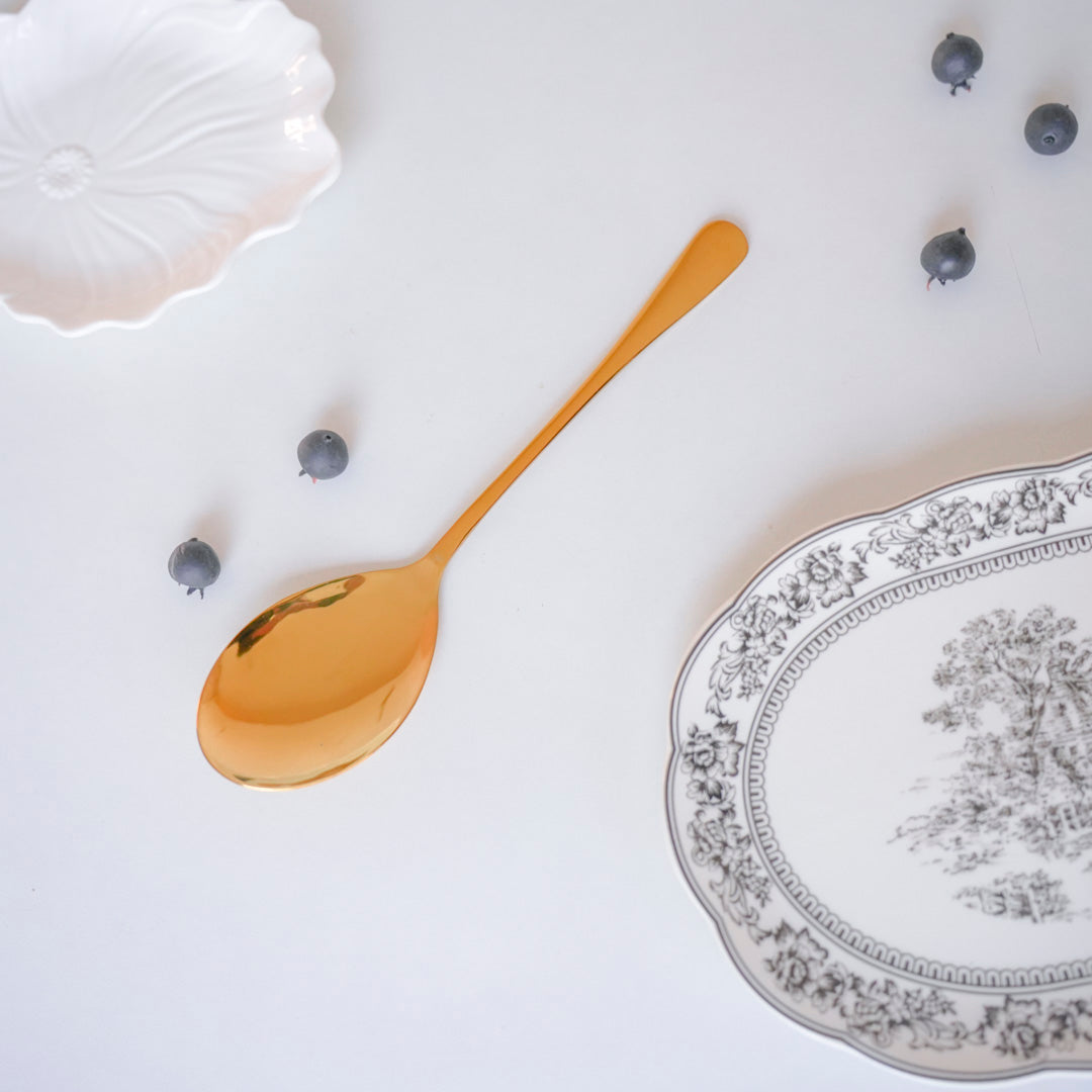Oval 10 inch Serving Spoon | Gold & Silver | Stainless Steel - Image 3