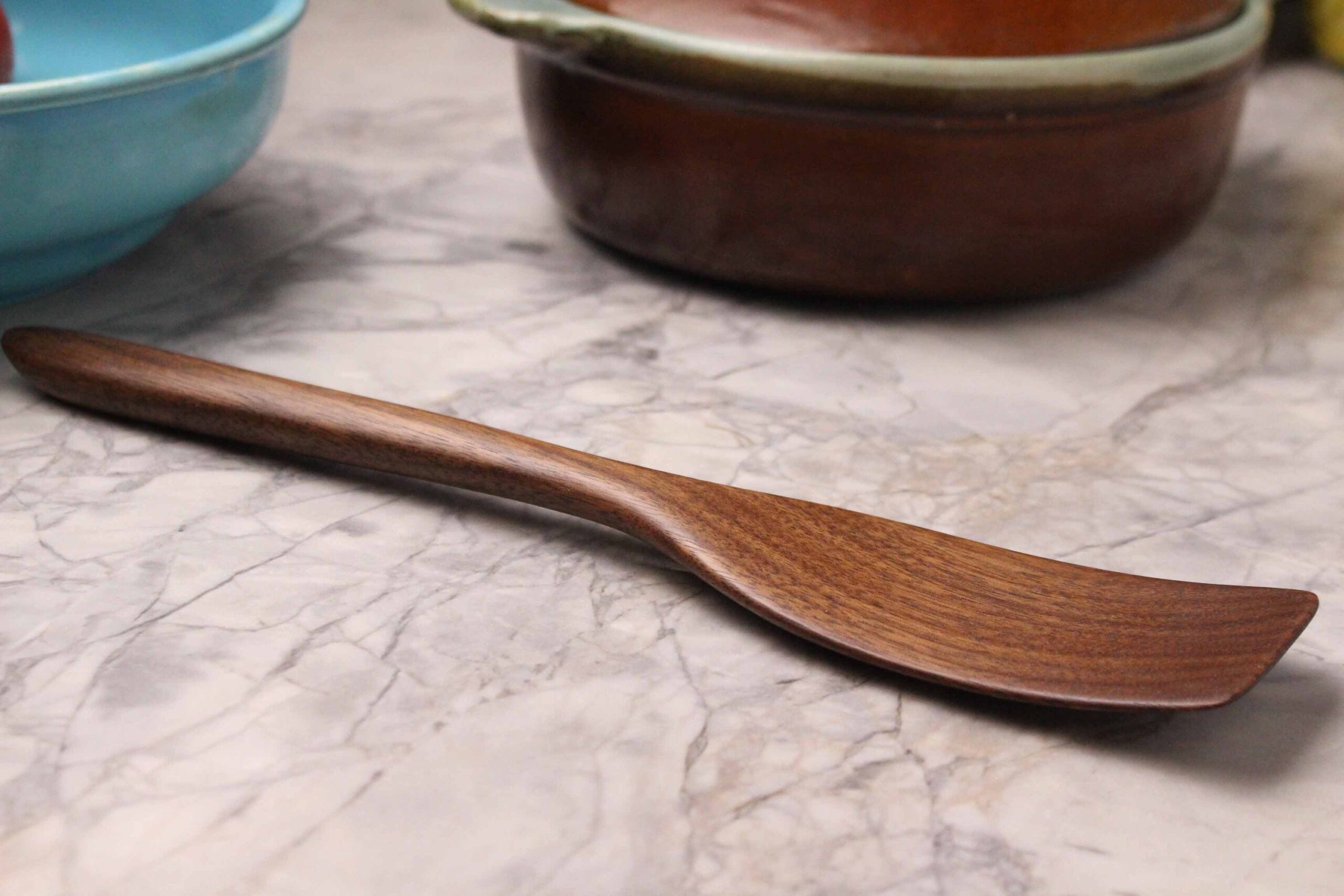 medium handmade wooden spatula for stirring and turning carved from Black Walnut wood. - Image 5