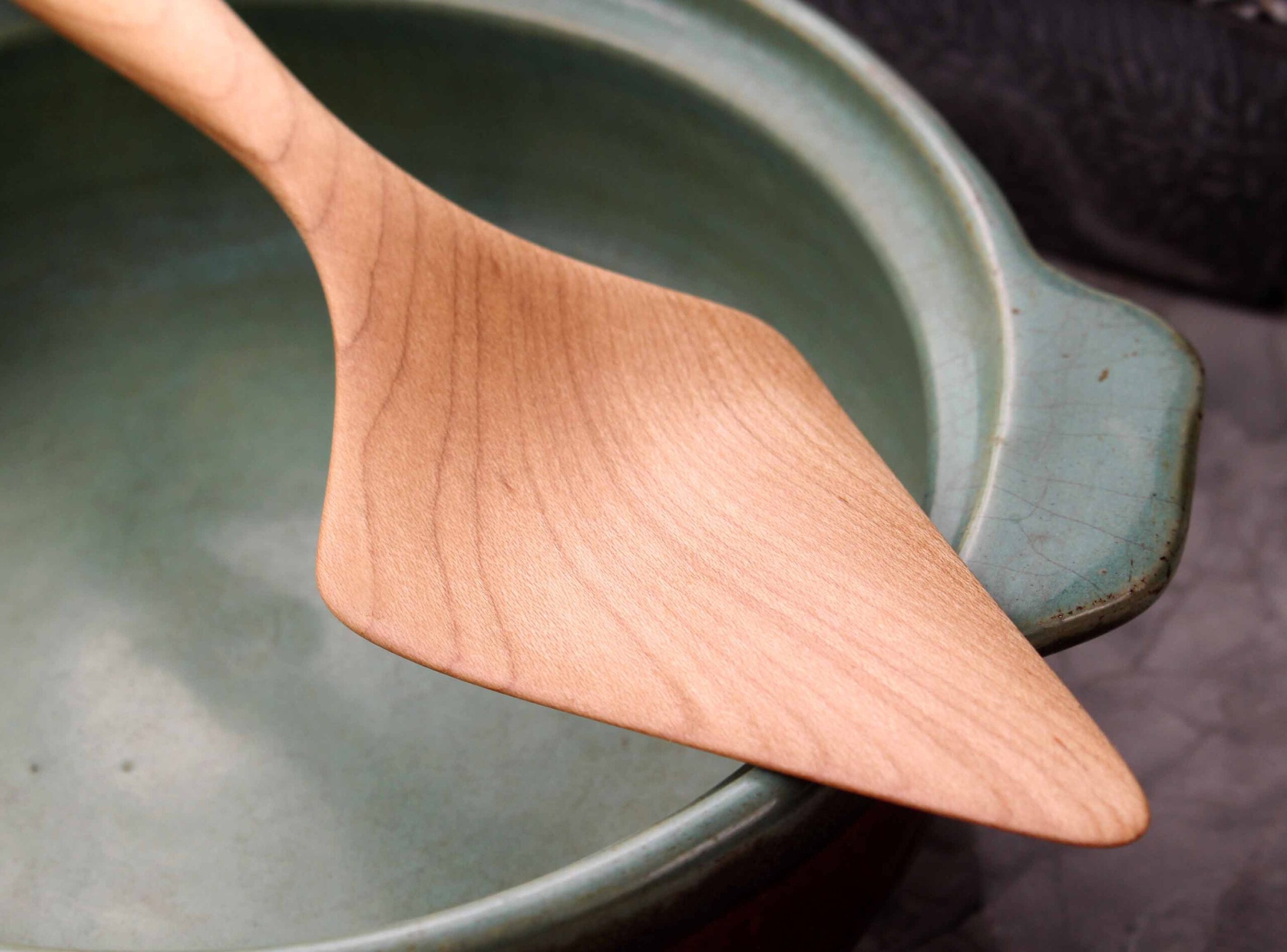 Handmade treenware pie servers wooden spatulas carved from Black Walnut and Sugar Maple - Image 3